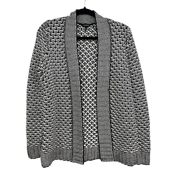 Talbots Wool Blend Cardigan Sweater Open Front Stripe Black White Women Size XS - Picture 1 of 5